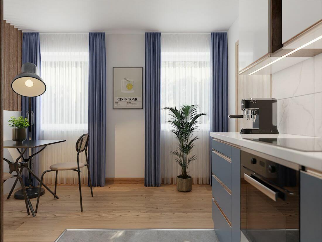 Tóparti 30 m2-es lakóparki lakás berendezése virtuális home staging segítségével